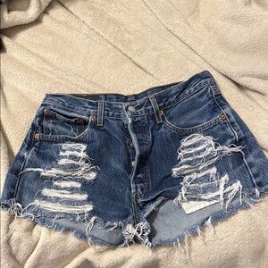 Levi's Blue Vintage Jean Shorts with Distressed Details